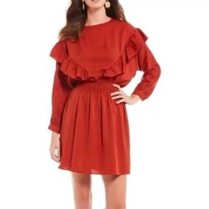 Gianni Bini Western Ruffled Dolman Sleeve Mini Dress Blouson Cowgirl Tencel